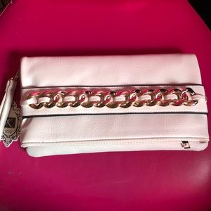 White Clutch with Chain detail wristlet